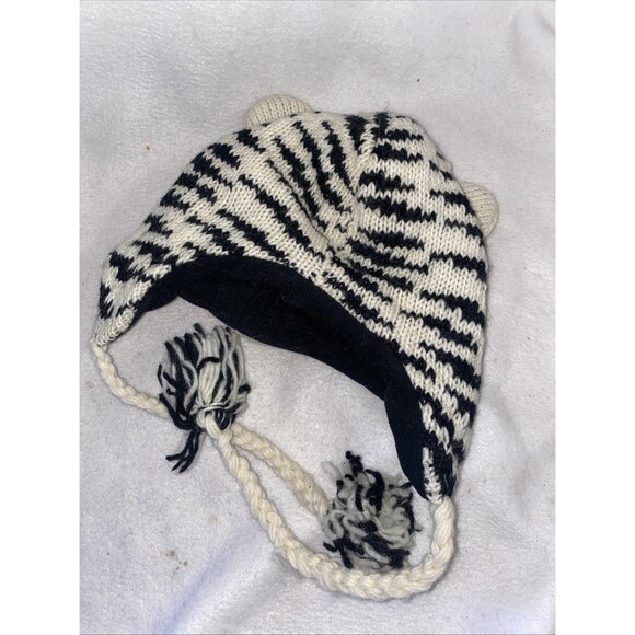 DeLux Wool Tiger Beanie Hat Hand made Knit Fleece Winter Nepal Kids - Picture 4 of 9